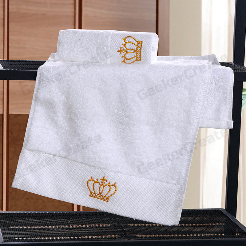 Custom Luxury 100% Pure Cotton Embroidered White Towel For Hotel & Spa