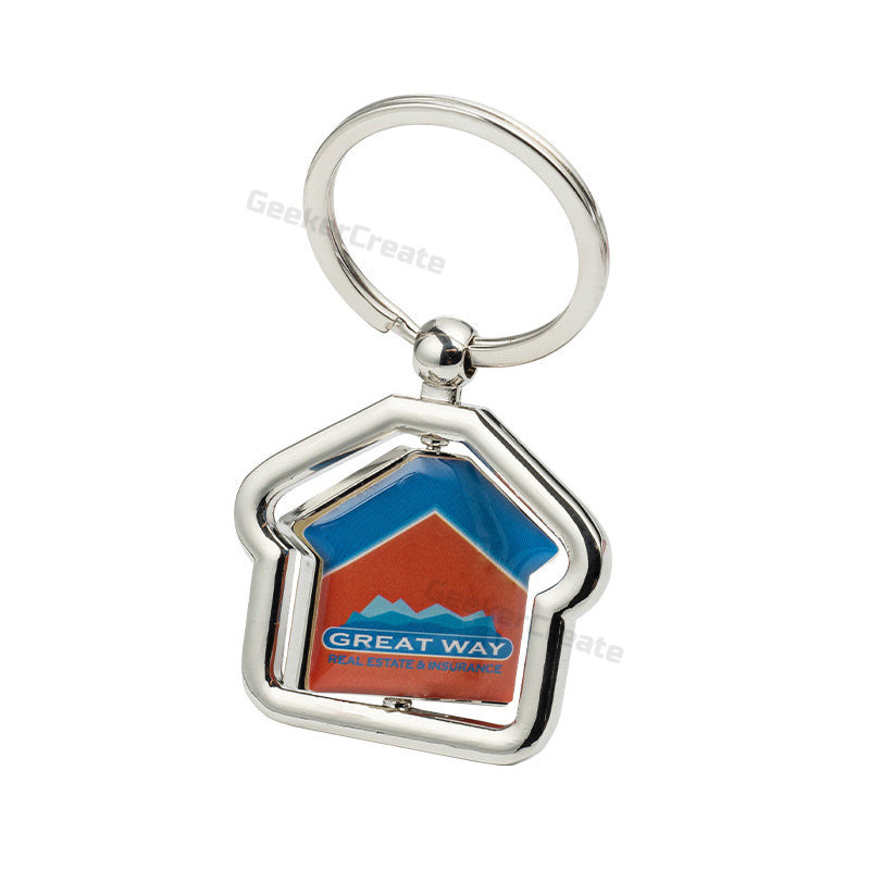 Custom Spinning House Metal Epoxy Dome Keychain Promotional Keyring