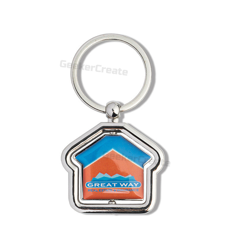 Custom Spinning House Metal Epoxy Dome Keychain Promotional Keyring