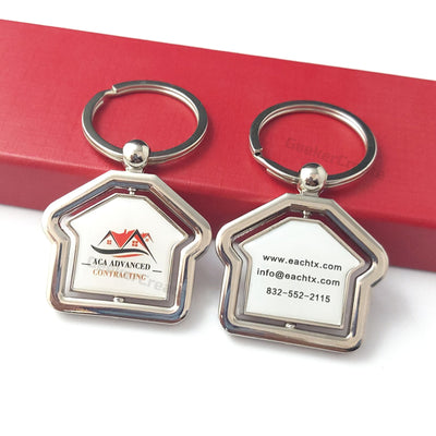 Custom Spinning House Metal Epoxy Dome Keychain Promotional Keyring