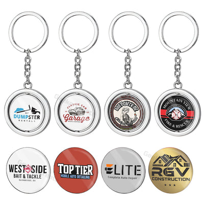 Custom Spinning Round Metal Epoxy Dome Keychain For Business & School