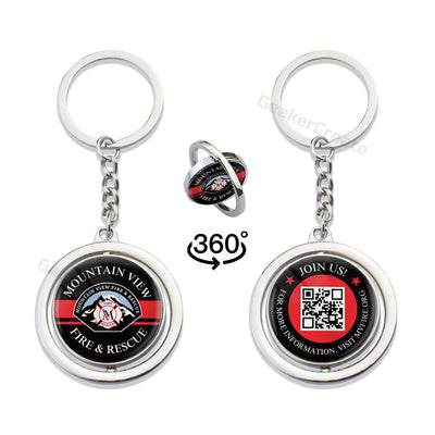 Custom Spinning Round Metal Epoxy Dome Keychain For Business & School