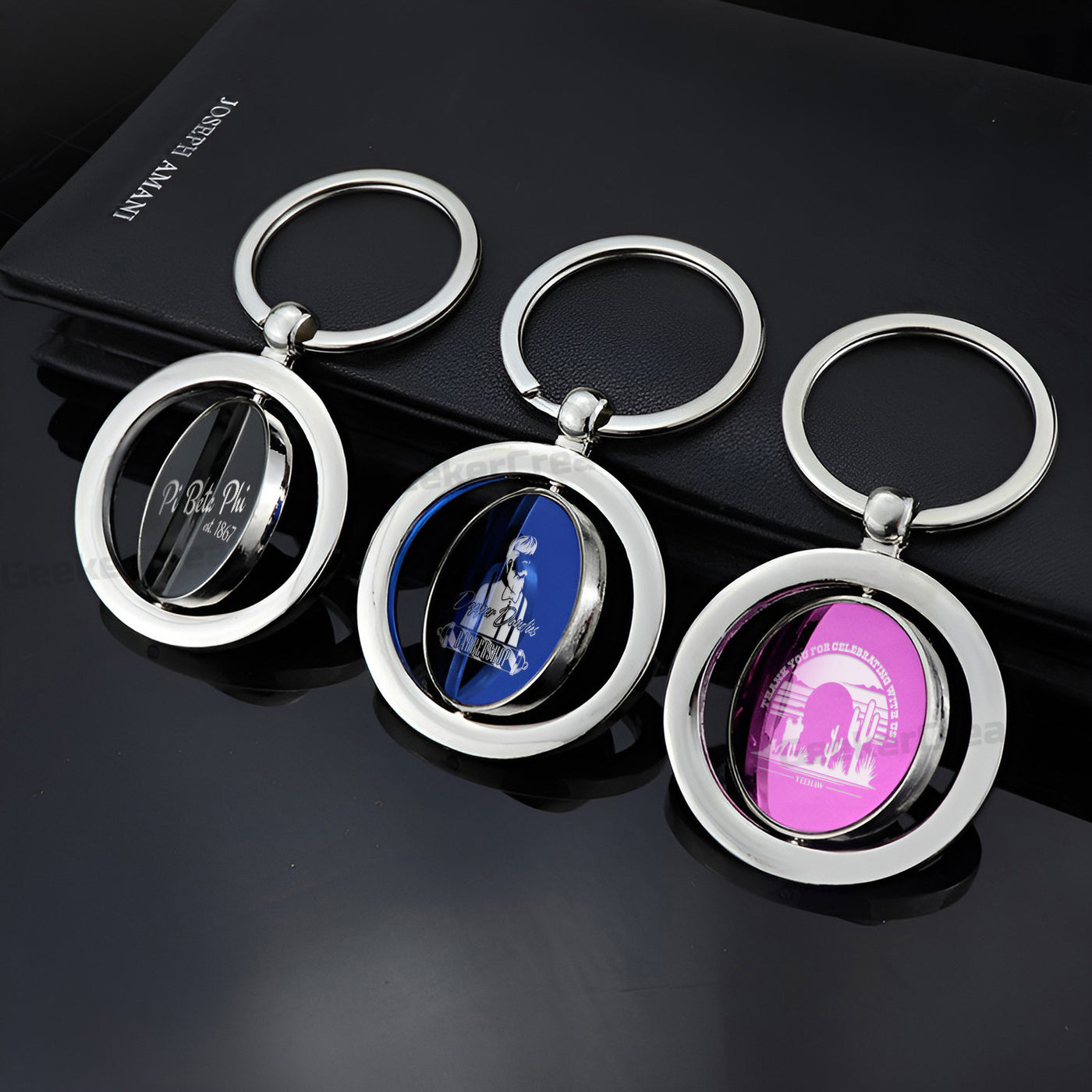 Custom Spinning Round Metal Keychain Laser Engraved Circle Keyring