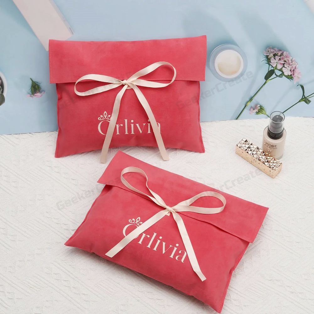 Custom Logo Printed Velvet Jewelry Pouch Envelope Gift Bag Package Bag