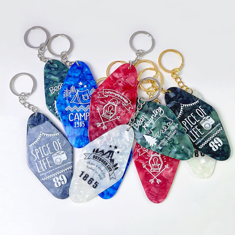 Custom Vintage Acrylic Keychains Glitter Motel Keytag with Your Logo