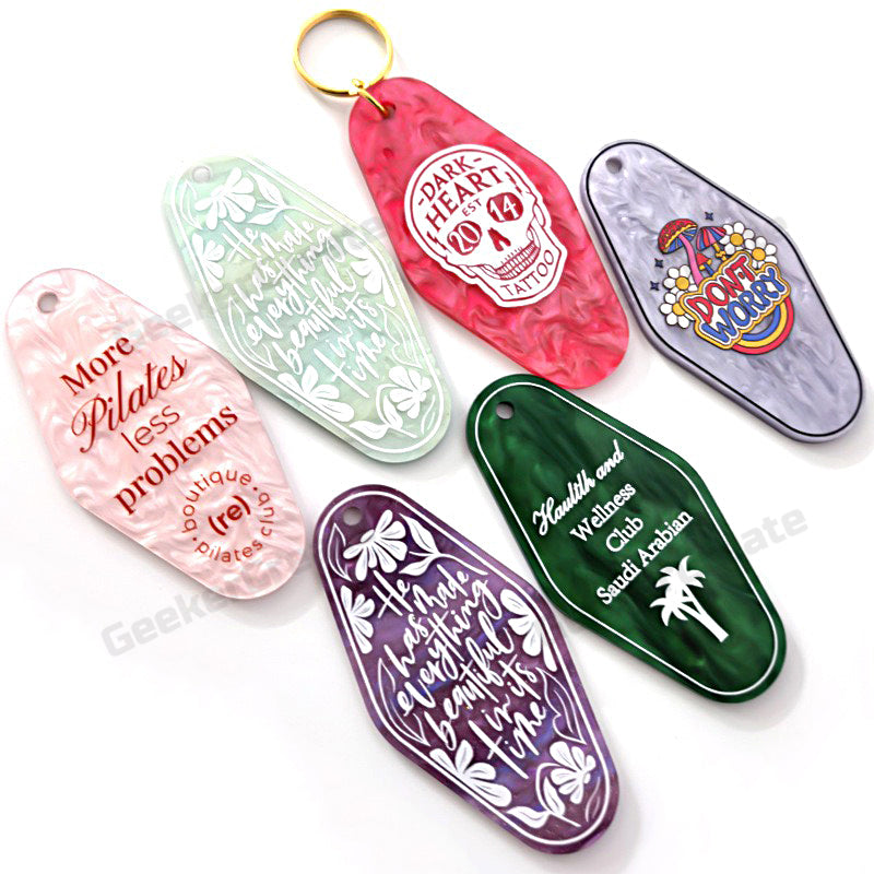Custom Vintage Acrylic Keychains Glitter Motel Keytag with Your Logo