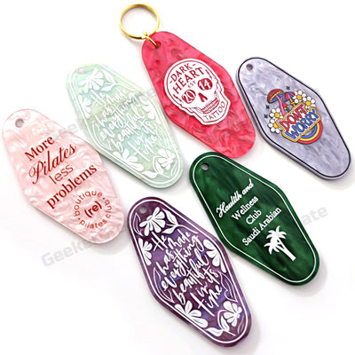 Custom Vintage Acrylic Keychains Glitter Motel Keytag with Your Logo