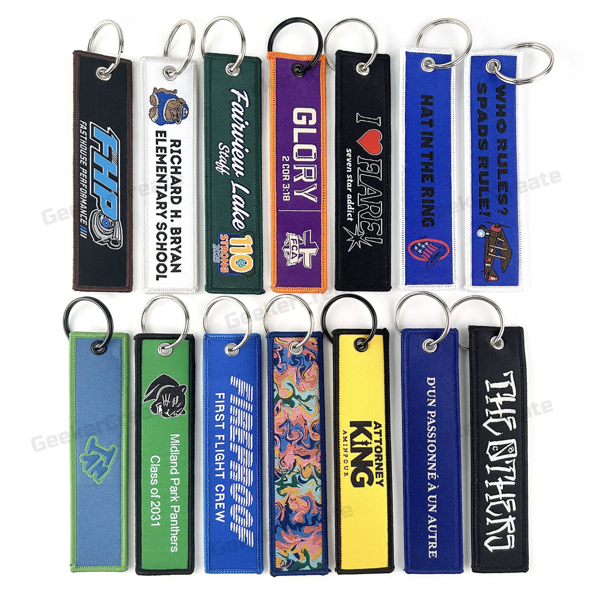 Custom Woven Patch Keychain Brand Logo Name Text Key Tag