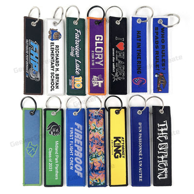 Custom Woven Patch Keychain Brand Logo Name Text Key Tag