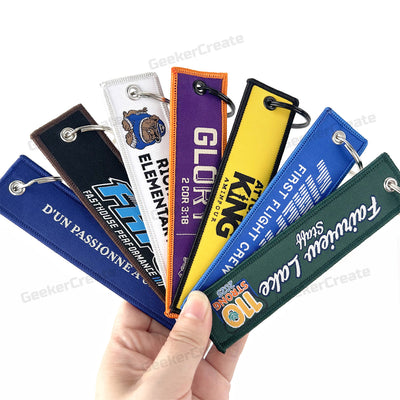 Custom Woven Patch Keychain Brand Logo Name Text Key Tag