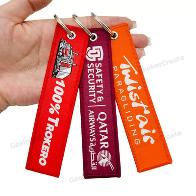 Custom Woven Patch Keychain Brand Logo Name Text Key Tag
