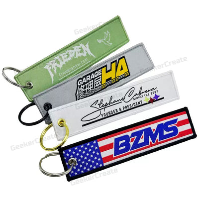 Custom Woven Patch Keychain Brand Logo Name Text Key Tag