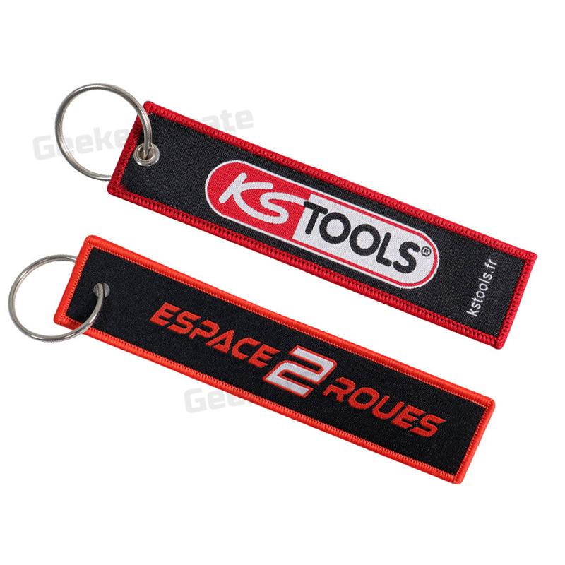 Custom Woven Patch Keychain Brand Logo Name Text Key Tag