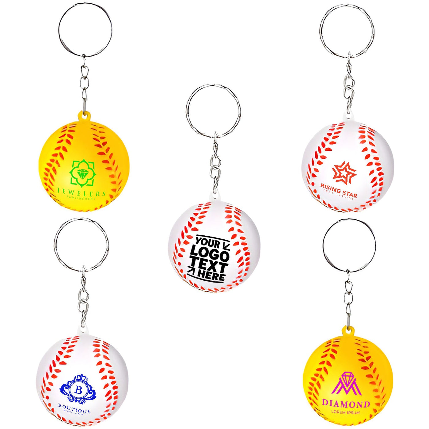 Custom Brand Stress Reliever Sports Keychain Football Baseball Key Tag