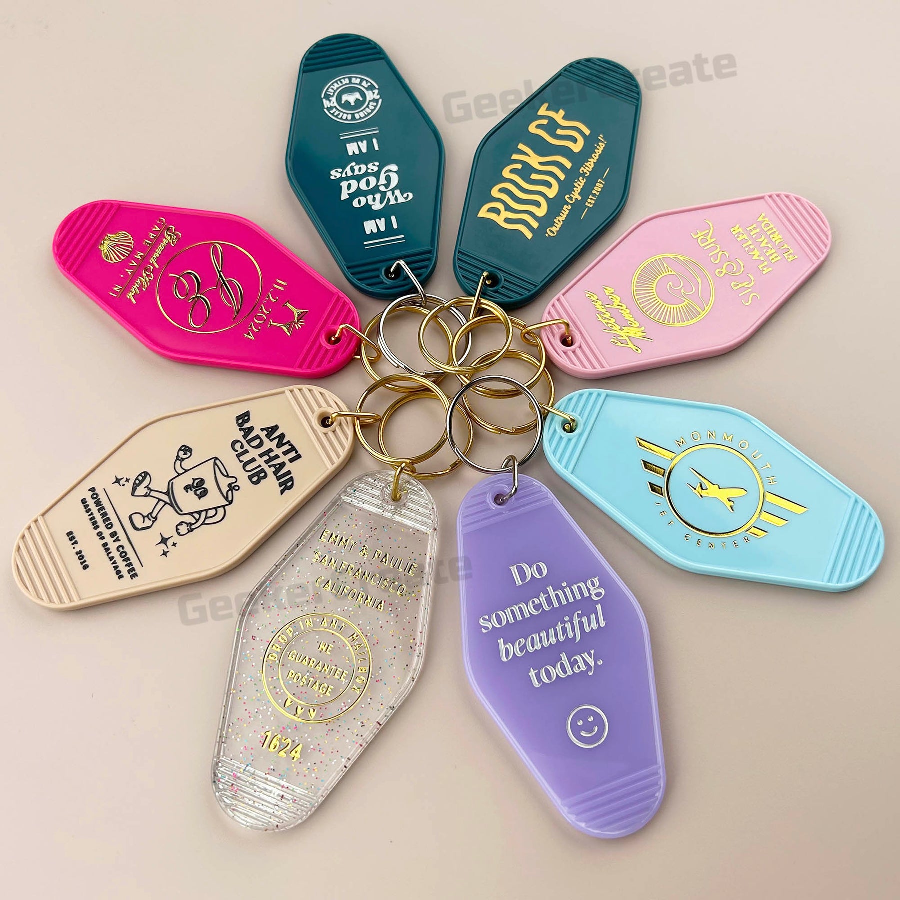 Bulk Custom Gold Foil Stamped Plastic Keychains Retro Vintage Keyrings ...
