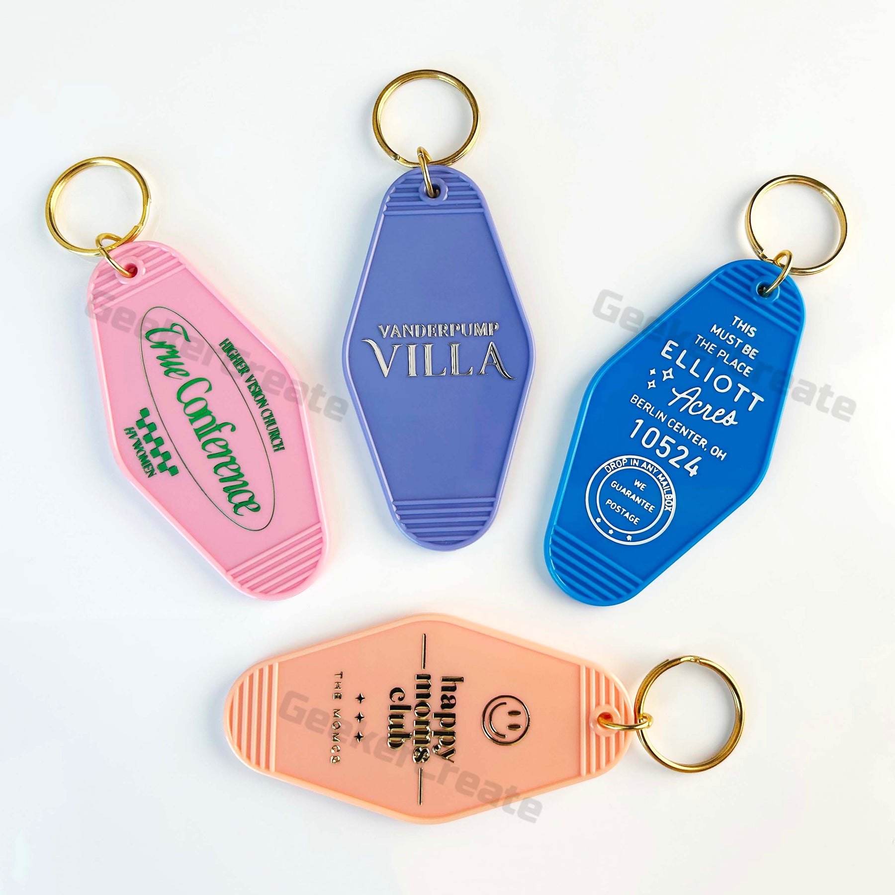 Bulk Custom Gold Foil Stamped Plastic Keychains Retro Vintage Keyrings ...