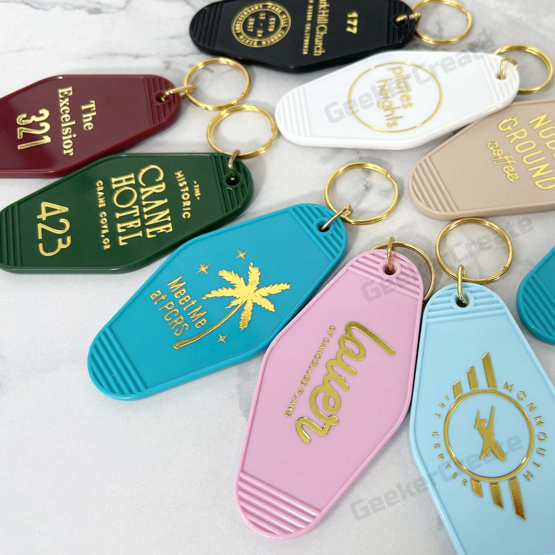 Custom Gold Foil Stamped Vintage Plastic Hotel Motel Key Tag