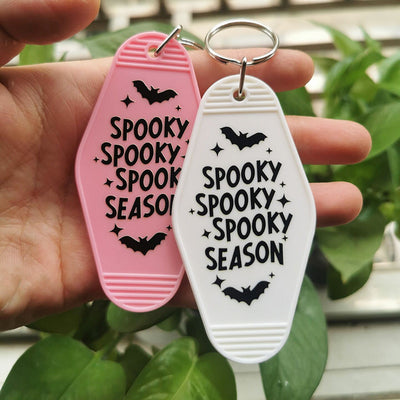 Custom Halloween Motel Key Tag Ghost Pumpkin Bat Retro Hotel Keychain