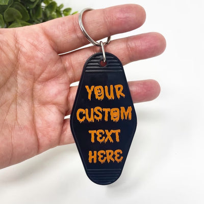 Custom Halloween Motel Key Tag Ghost Pumpkin Bat Retro Hotel Keychain