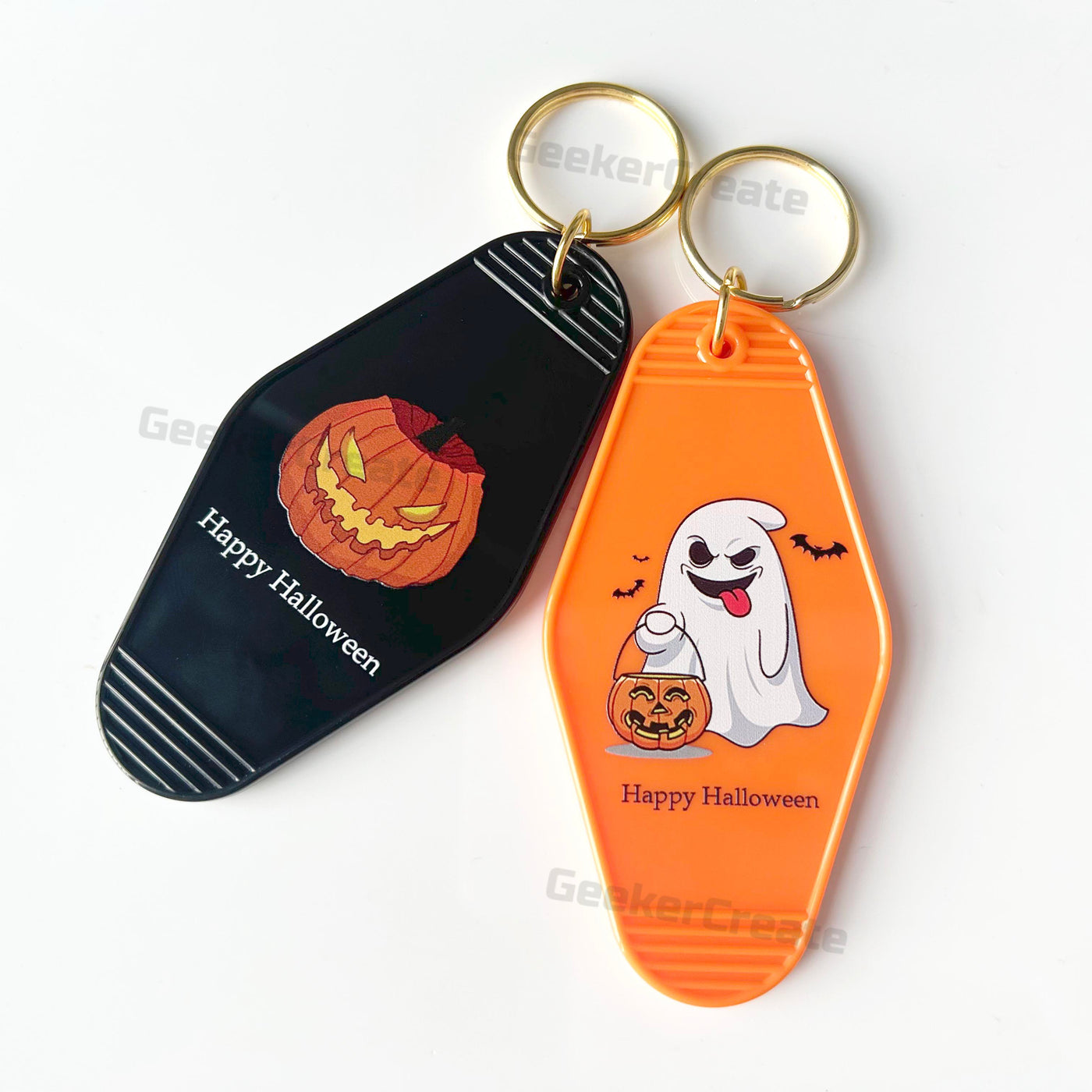 Custom Halloween Motel Key Tag Ghost Pumpkin Bat Retro Hotel Keychain