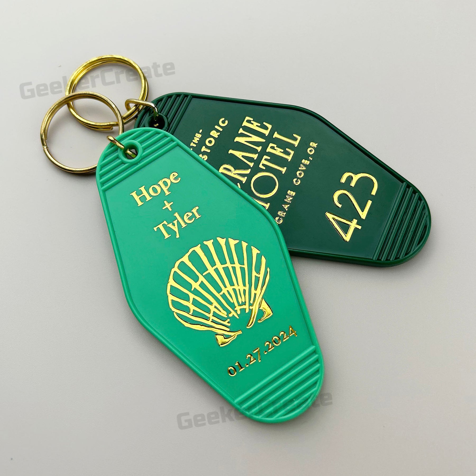 Invitation Keychain Custom Gold Foil Stamped Vintage Plastic Hotel Motel Key Tag Keychains ...
