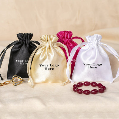 100 Satin Drawstring Bags Custom Jewelry Packaging Logo Bags Wedding Favor Gift Bags