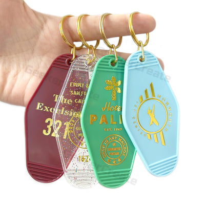 Custom Vintage Keychains Logo With Outlines Print Motel Retro Plastic Luggage Tag For Business Activity Gifts