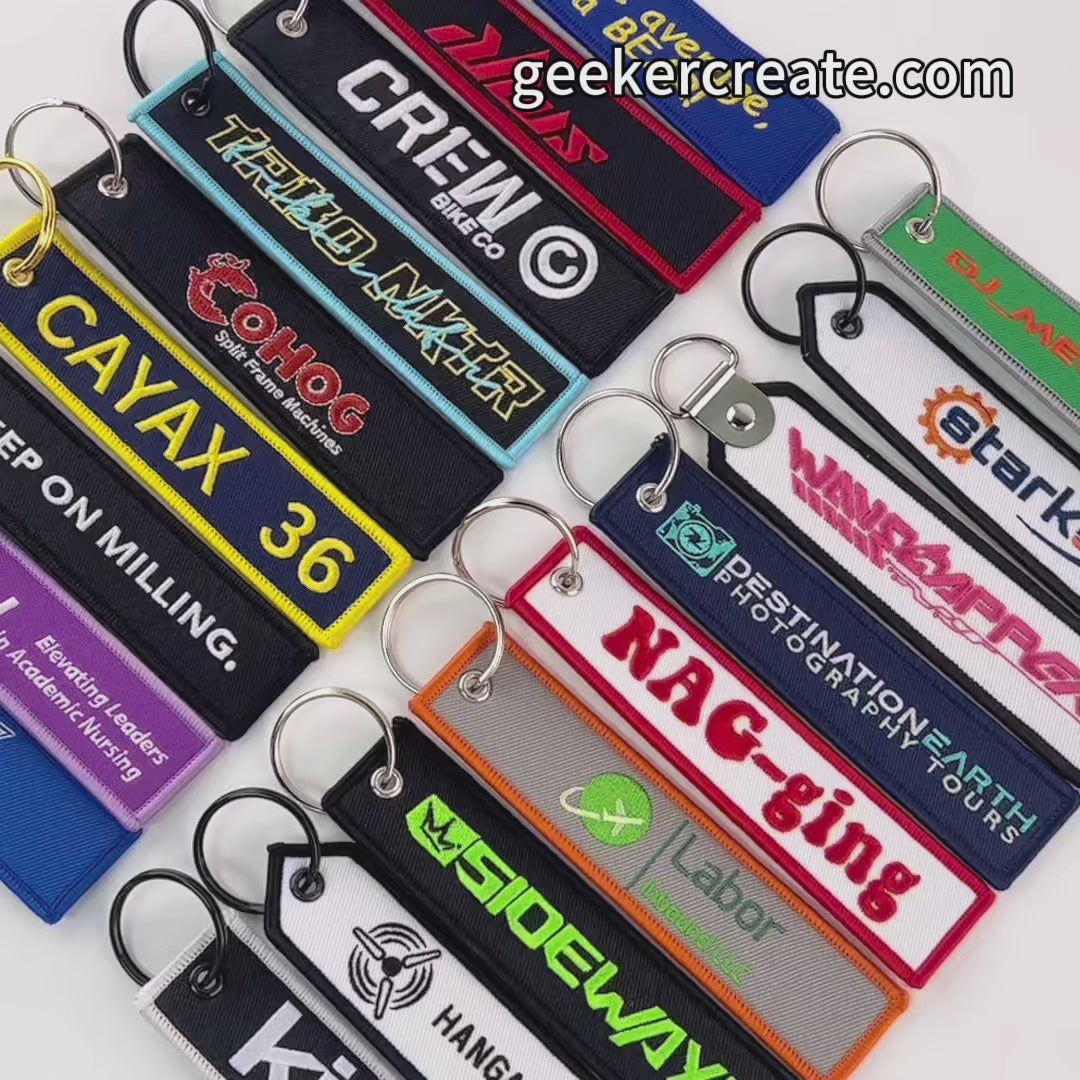Custom Embroidered Flight Tags & Brand Double-Sided Jet Tag Keychains ...