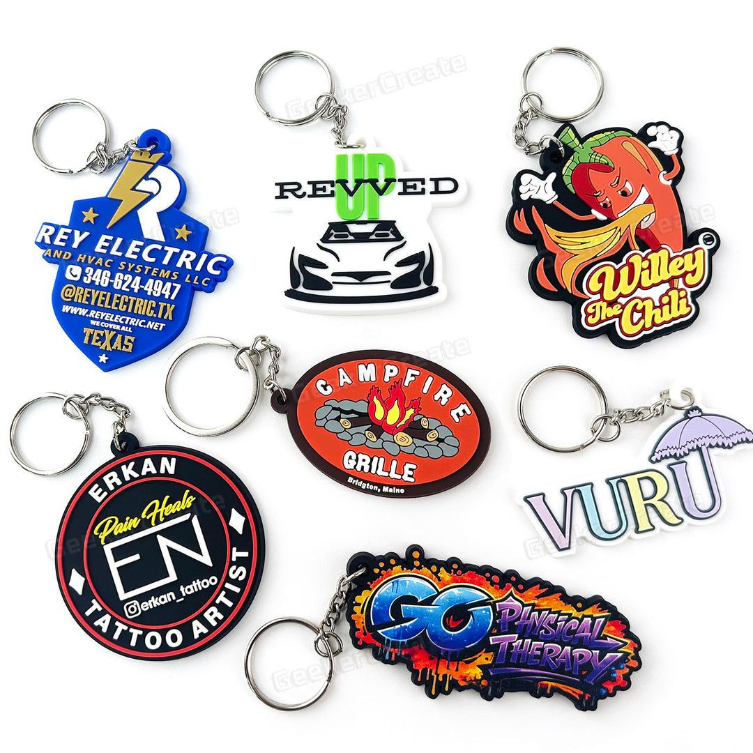 Custom 2D Die-cut Rubber Keychain Soft PVC Keyring For Business