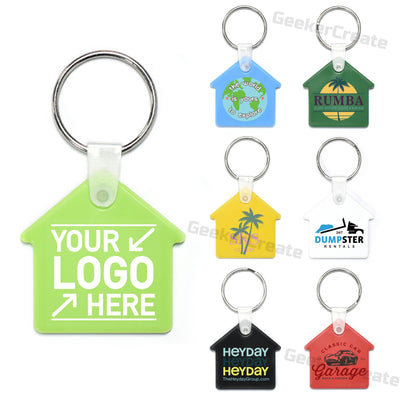 Custom House Shape Soft Key Tag Promotional Printed PVC Clear Keychain