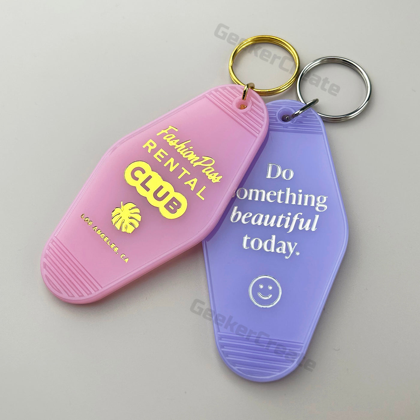 Bulk Custom Gold Foil Stamped Plastic Keychains Retro Vintage Keyrings