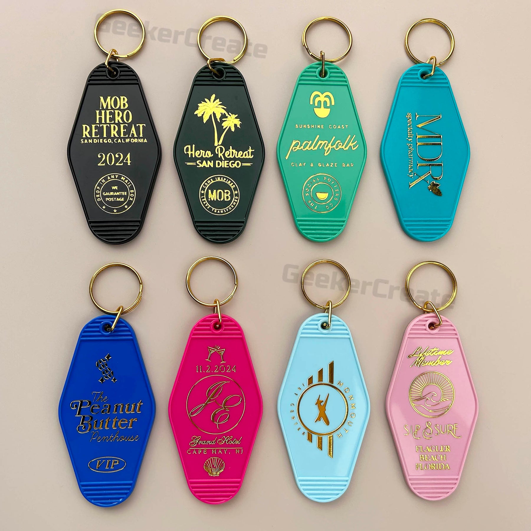 Custom Gold Foil Stamped Vintage Plastic Hotel Motel Key Tag Keychains ...