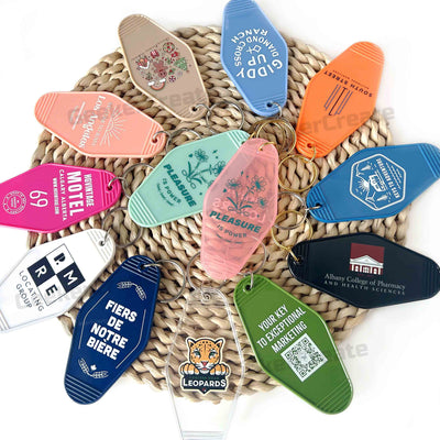 Custom Retro Hotel Motel Plastic Keychains Printed Key Tags