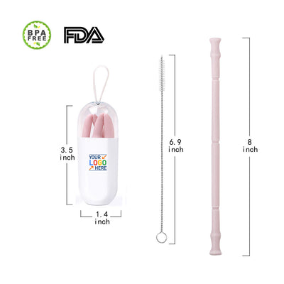 Wholesale Reusable Silicone Straw Custom Logo Collapsible Straws with Portable Case and Brush